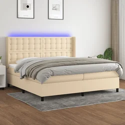 Greatstore Box spring postelja z vzmetnico LED krem 200x200 cm blago