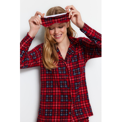 Trendyol Red Soft Feel Premium Plaid Sleep Band Knitted Pajamas Set