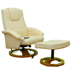 vidaXL Masažna fotelja od umjetne kože s osloncem za noge krem