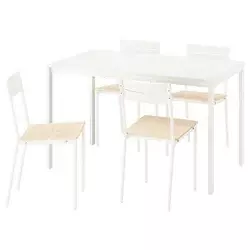 VIHALS / BUSLÄTT Sto i 4 stolice, bela bela/bela borovina, 125x74 cm