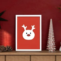 WallXpert novogodišnja uramljena MDF slika 3752CHRCT-004, glava irvasa sa crvenim nosom na crvenoj pozadini, 37 x 52 cm