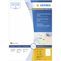 Herma Transparent Labels 210X297 100 Sheets DIN A4 100 pcs. 4376