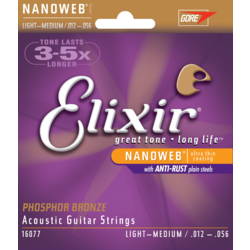 Elixir 16077 Acoustic NANOWEB Phosphor Bronze Medium Light 12-53
