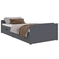 Vidaxl Posteljni okvir s predali temno siva borovina 90x200 cm