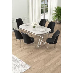Hanah Home Set Trpezarijski sto i 6 stolica Lai, Crno-beli