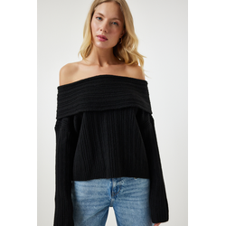 Happiness Istanbul Womens Black Madonna Collar Knitwear Sweater