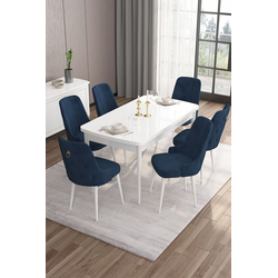 Hanah Home Set Trpezarijski sto i 6 stolica Are, Plavo-beli