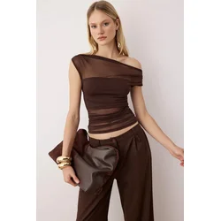 Trendyol Milla ženska bluza Tpraw26Bz00007, tamno braon