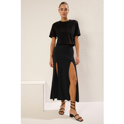 Trendyol Black A-line/Bell Flexible Maxi Knitted Skirt with Opening Slit