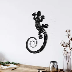 WallXpert metalni zidni ukras 5084, ornamentalni gušter sa spiralnim repom, 46 x 75 cm, crni