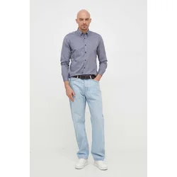 Bombažna srajca BOSS BOSS ORANGE moška, mornarsko modra barva