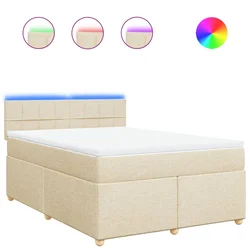 Vidaxl Box spring postelja z vzmetnico krem 160x200 cm blago