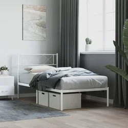 shumee vidaXL Kovinski posteljni okvir z vzglavjem bel 107x203 cm