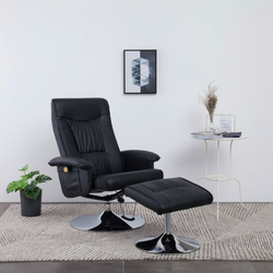Masažni fotelj s stolčkom za noge črno umetno usnje