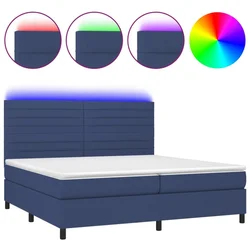 Vidaxl Box spring postelja z vzmetnico LED modra 200x200 cm blago