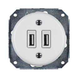 Reblig -Porcelanska retro USB utičnica bez rama sa 2x USB-A, bela