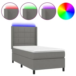 Vidaxl Box spring postelja z vzmetnico LED temno siva 90x190 cm blago
