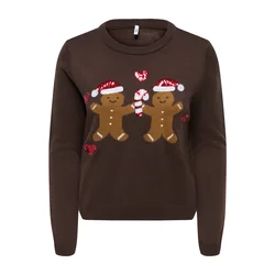 ONLY Pulover ONLXmas rjava / temno rjava / temno rdeča / bela