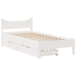 Vidaxl Posteljni okvir s predali bel 75x190 cm trdna borovina