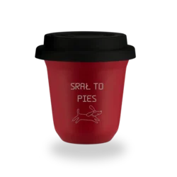 shumee 80 ml rdeč vrček Shit to a dog s črnim pokrovom