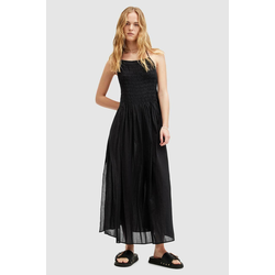 Pamučna haljina AllSaints IRIS DRESS boja: crna, maxi, širi se prema dolje, W068DA