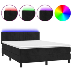 shumee Box spring postelja z vzmetnico LED črna 140x200 cm žamet