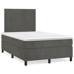Vidaxl Box spring postelja z vzmetnico temno siva 120x200 cm žamet