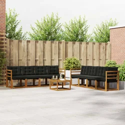 Set vanjskih sofa s jastukom 9 pcs Prirodna i crna