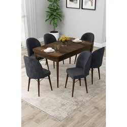Hanah Home trpezarijski set Rut, sto na razvlačenje i 6 stolica, ploča u dekoru drveta Baroque, antracit tkanina Babyface