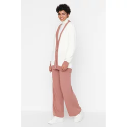 Trendyol Dried Rose Stripe Detailed Cardigan-Pants Knitwear Set