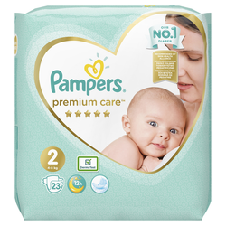 Pampers Premium Care, pelene s trakicama za učvršćivanje, veličina 2, 3-6 kg, 23 komada pelena