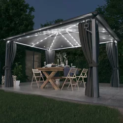 vidaXL Paviljon z zaveso in lučkami 400x300 cm antraciten aluminij