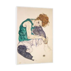 Canvas Slika na platnu Seated Woman with Bent Knees, Egon Schiele, Sa ramom, 40 x 60 cm, Beli