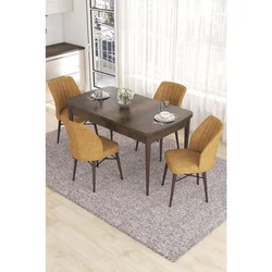 Hanah Home trpezarijski set Eva, sto na razvlačenje i 4 stolice, ploča u dekoru drveta Baroque, kapućino tkanina Babyface
