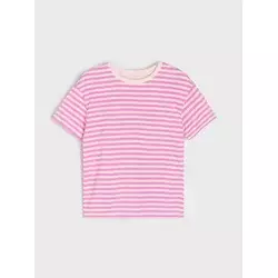 Sinsay - Pamučna majica na pruge - pastelno roze