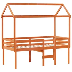Vidaxl Visoka postelja s streho voščeno rjava 75x190 cm trdna borovina