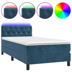Vidaxl Box spring postelja z vzmetnico LED temno modra 80x200 cm žamet