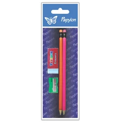 Grafitna olovka 2+gumica+rezač set