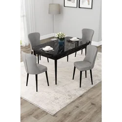 Hanah Home trpezarijski set Due, sto na razvlačenje i 4 stolice, ploča u dekoru crnog mermera, siva tkanina Babyface