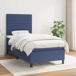 Vidaxl Box spring postelja z vzmetnico moder 90x200 cm blago