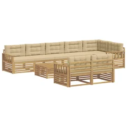 Set vanjskih sofa s jastukom 9 pcs Bijela i bež Poliester