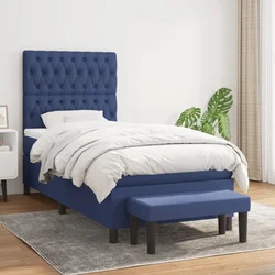shumee Box spring postelja z vzmetnico moder 90x200 cm blago