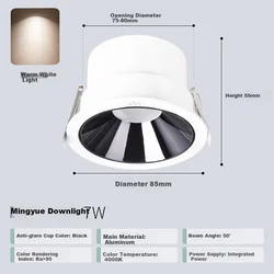 Nvc LED ugradna lampa, 7W, Crna