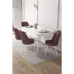 Hanah Home trpezarijski set Via, sto na razvlačenje i 4 stolice, bela ploča, puder roze tkanina Jerry