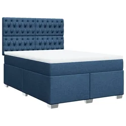 Vidaxl Box spring postelja z vzmetnico modra 140x190 cm blago