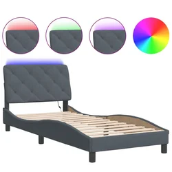 Vidaxl Posteljni okvir z LED brez vzmetnice temno siv 80x200 cm žamet