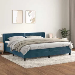 Greatstore Box spring postelja z vzmetnico temno modra 200x200 cm žamet