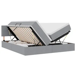 Krevet s od storage Svijetlo siva 200 x 200 cm Lažna koža
