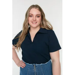 Trendyol Curve Navy Blue Ribbed Knitted Blouse