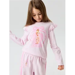 Sinsay - Pamučna majica sa printom i karnerima Barbie - pastelno roze